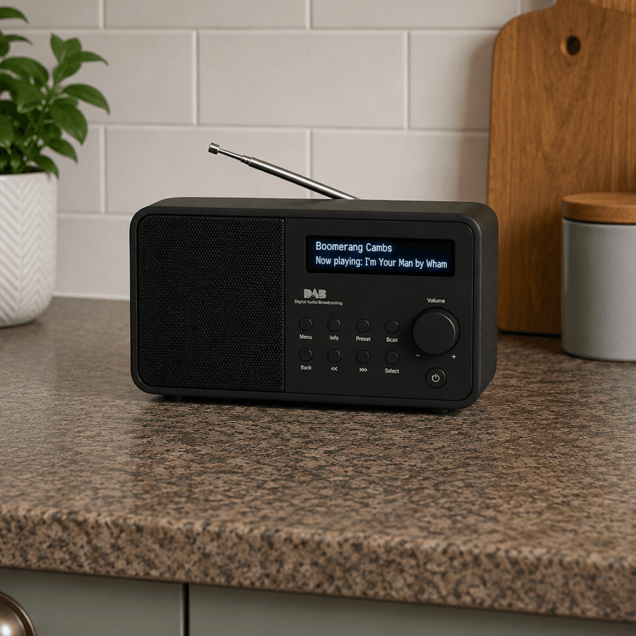 DAB Digital Radio showing Boomerang Radio playing.