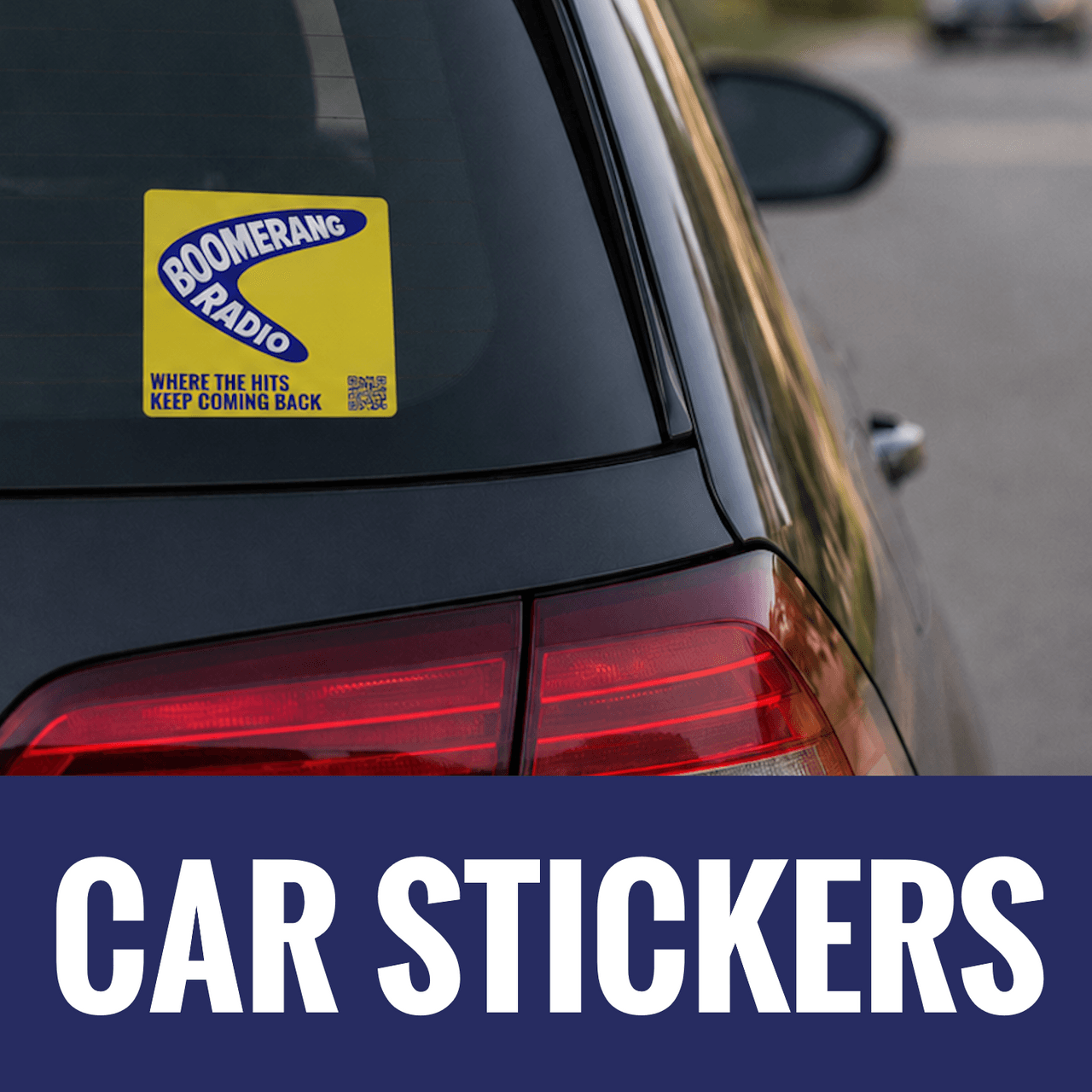Grab yourself one of our Boomerang Radio car stickers.